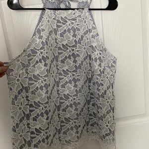 White/Blue High Neck Top